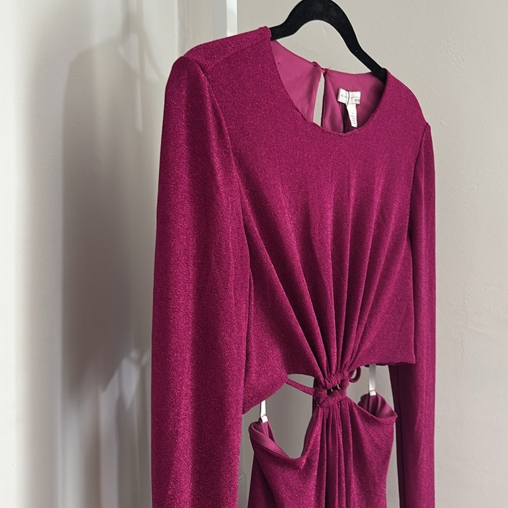 ML by Monique Lhuillier Elegant Purple Metallic Knit Long Sleeve Dress Size 10 - Picture 9 of 11